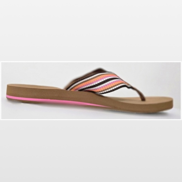 New Reef Flip Flops Womens Size 10 Slip On Brown Pink Stripe Beach NWT - Picture 7 of 16